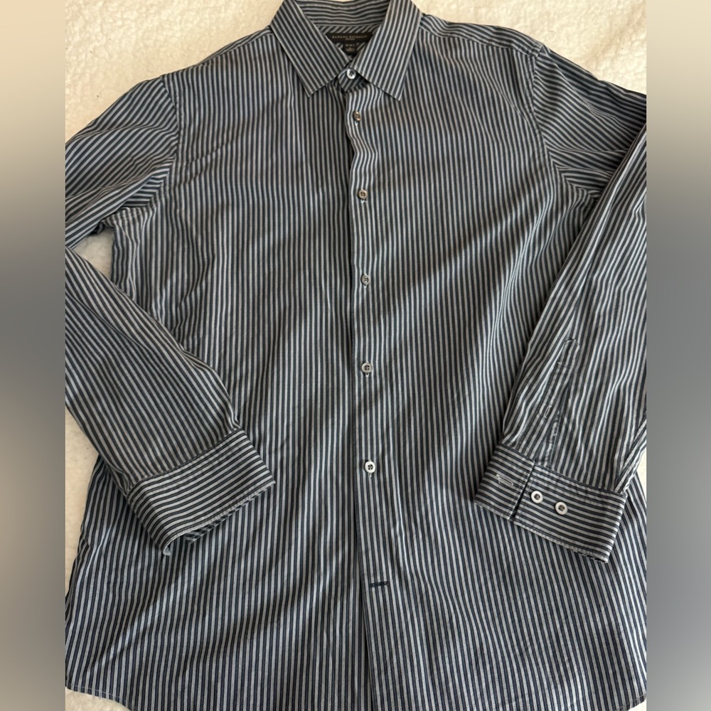 3/20 ⭐️ Banana Republic fitted Men's Blue Striped button down Dress Shirt size L